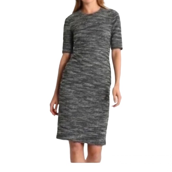 Banana Republic Women’s Black SS Sz 10 Boucle Tweed Textured Midi Dress Knit - Picture 1 of 12